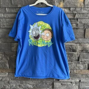 Rick And Morty Shirt Sz 2X Blue Character Graphic Adult Swim Short Sleeve‎ Mens